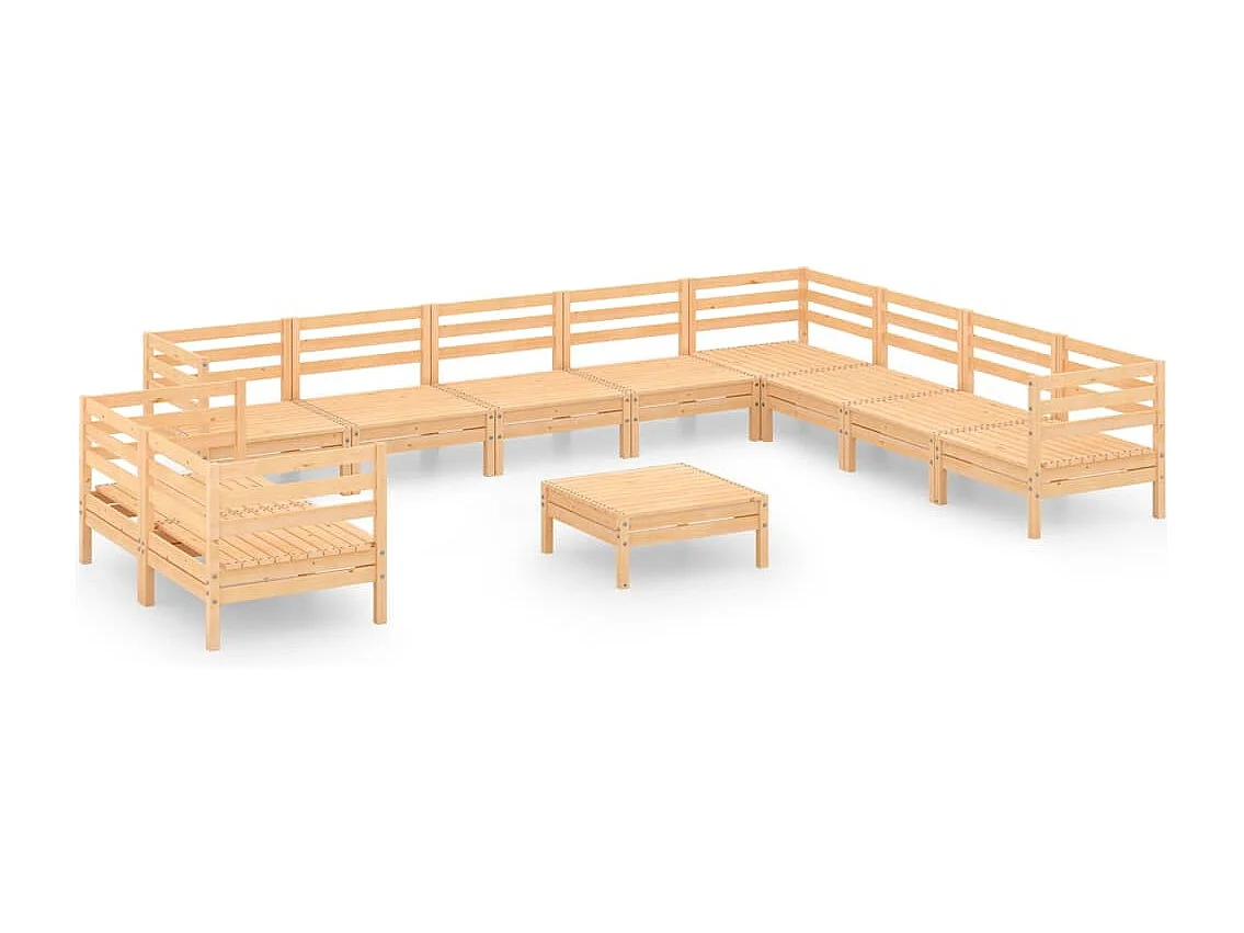 Juego de muebles de jardín 11 piezas madera maciza de pino
