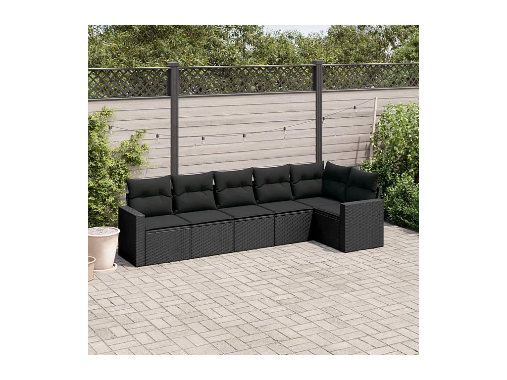 Salon de jardin 6 pièces avec coussins noir résine tressée