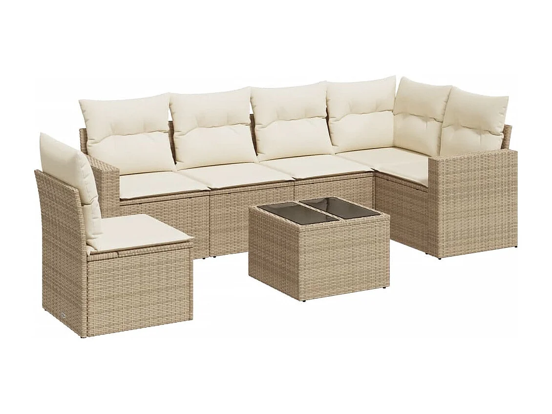 Salon de jardin avec coussins 7 pièces beige résine tressée