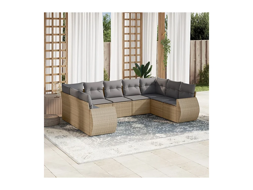 Salon de jardin avec coussins 9 pièces beige résine tressée