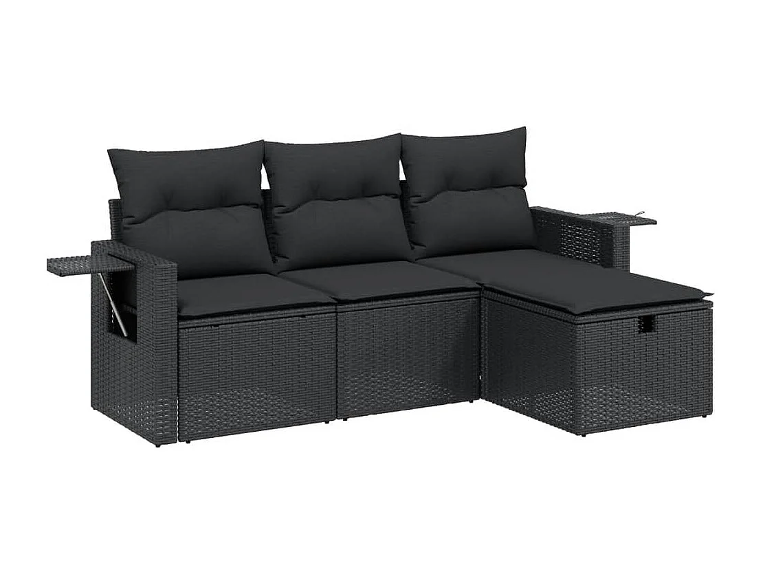 Salon de jardin 4 pièces avec coussins noir résine tressée