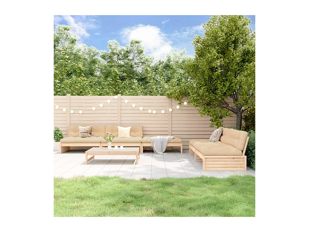 6 peças conjunto lounge jardim com almofadões madeira maciça