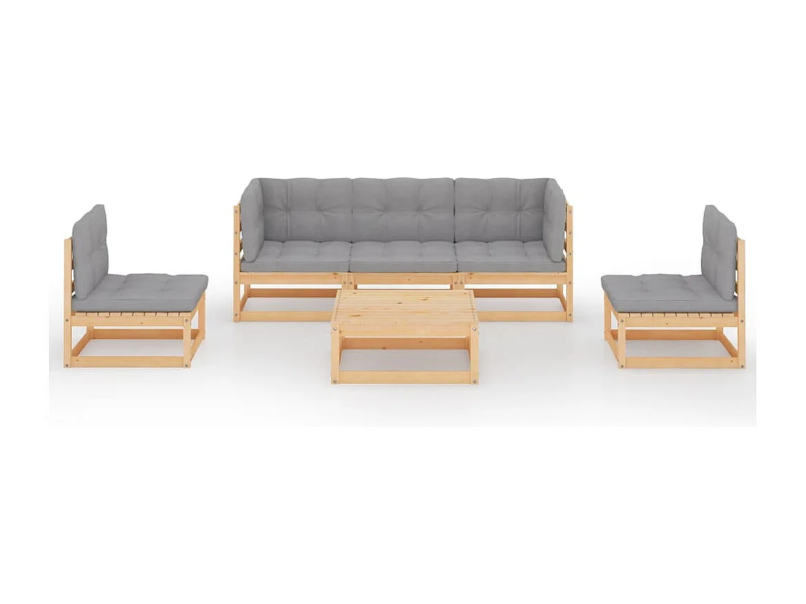 Muebles de jardín 6 piezas con cojines de madera de pino maciza