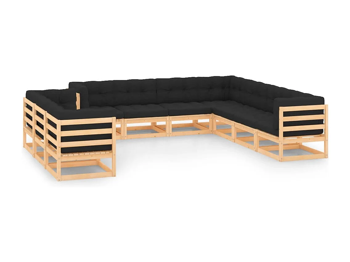 10 peças conj. lounge jardim c/ almofadões pinho maciço antracite