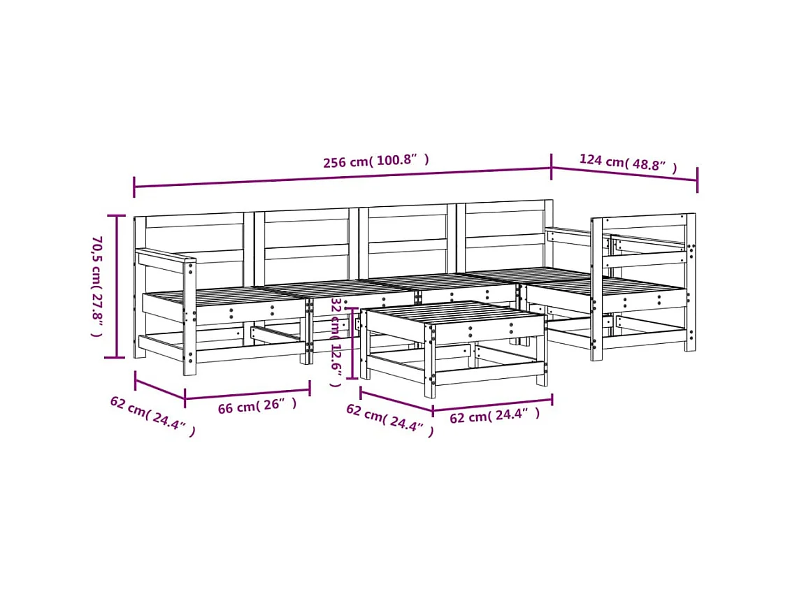 6-delige Loungeset massief grenenhout wit
