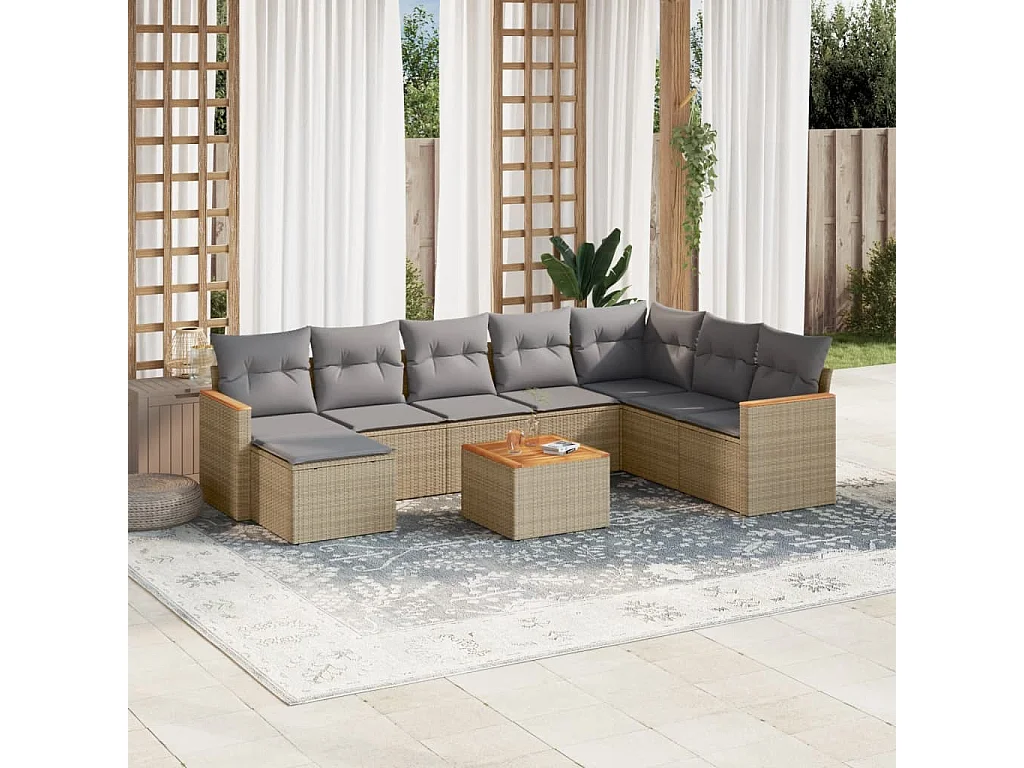 Salon de jardin avec coussins 9 pièces beige résine tressée