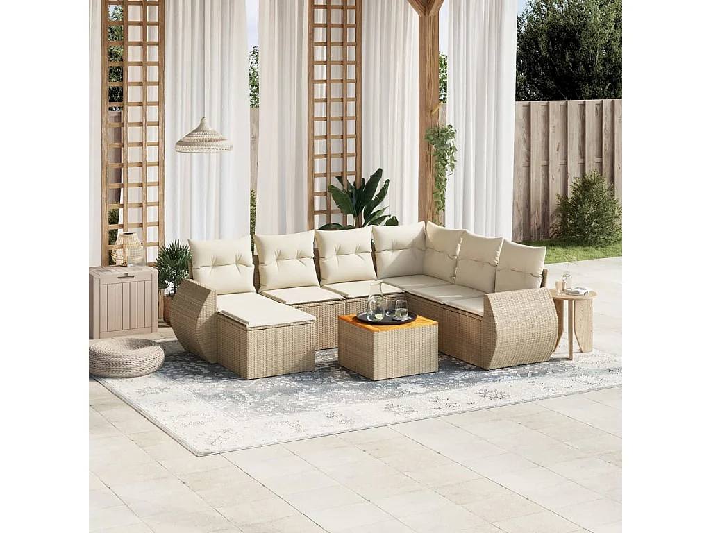 8-delige Loungeset met kussens poly rattan beige