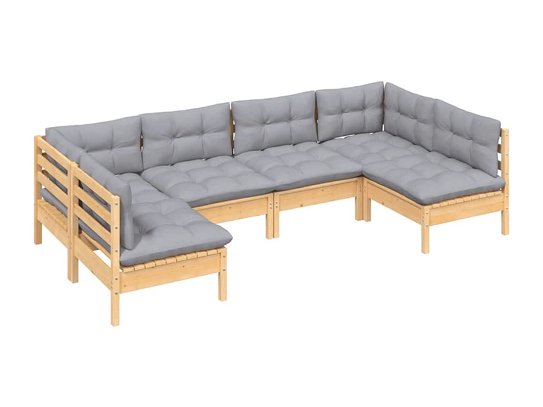 Salon de jardin 6 pièces avec coussins gris bois de pin massif