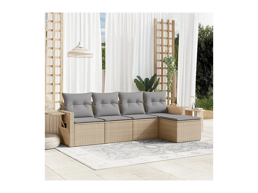 Juego de sofás jardín con cojines 5 piezas ratán sintético beige