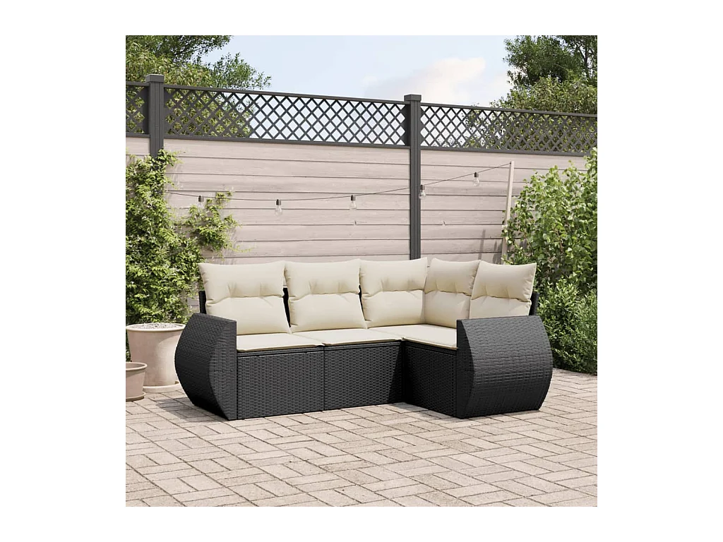 Salon de jardin 4 pièces avec coussins noir résine tressée