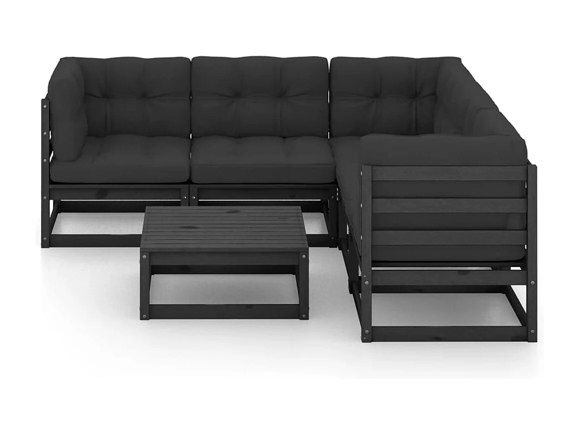 6 peças conjunto longue de jardim c/ almofadões pinho maciço