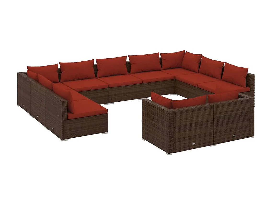 Set muebles de jardín 11 piezas y cojines ratán sintético marrón