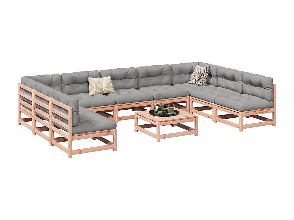 Salon de jardin avec coussins 10 pièces bois massif sapin douglas