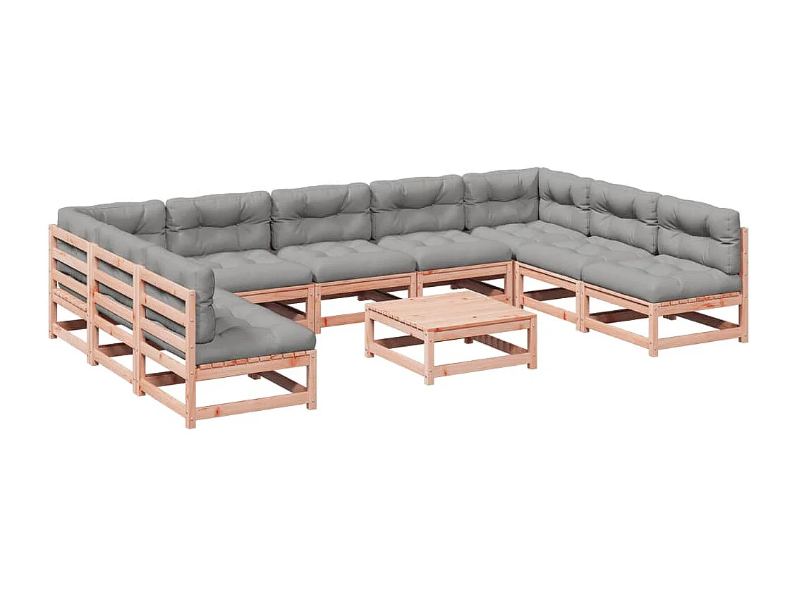 Salon de jardin avec coussins 10 pièces bois massif sapin douglas