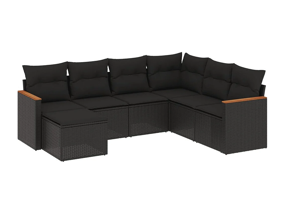 Salon de jardin 7 pièces avec coussins noir résine tressée