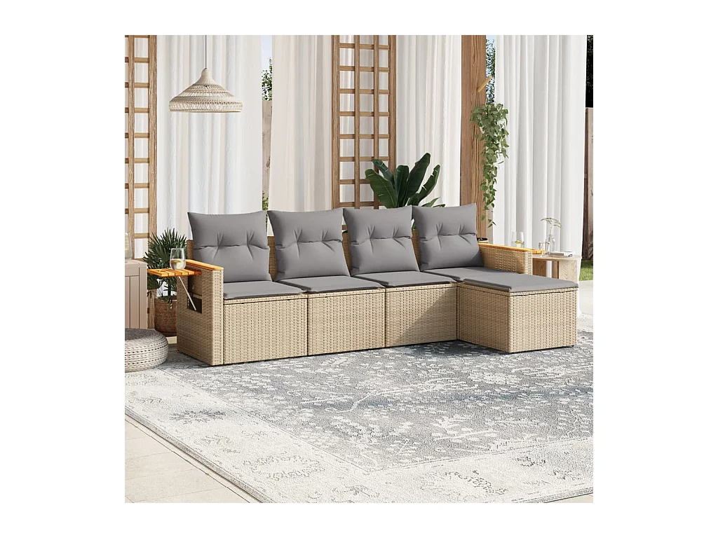 Salon de jardin avec coussins 5 pièces beige résine tressée