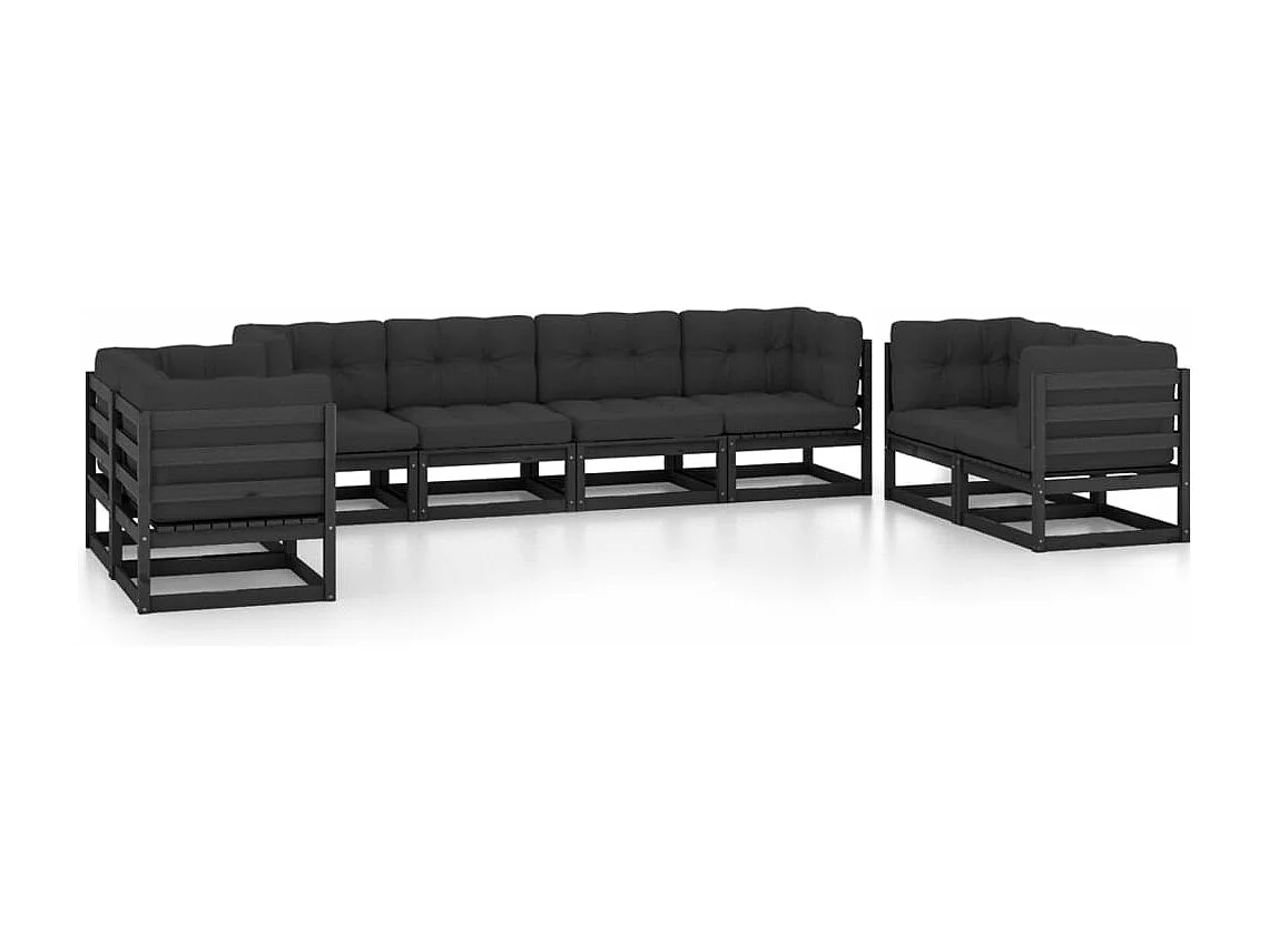 Juego de muebles de jardín 8 piezas y cojines madera pino maciza