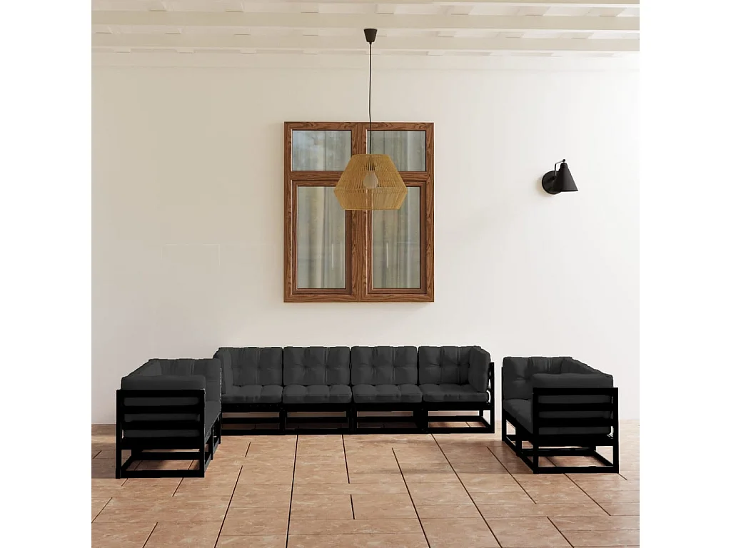 8 peças conjunto longue de jardim c/ almofadões pinho maciço