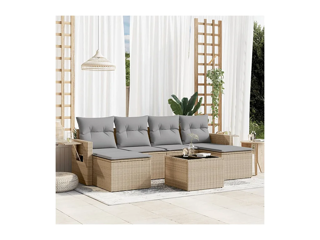 Salon de jardin avec coussins 7 pièces beige résine tressée