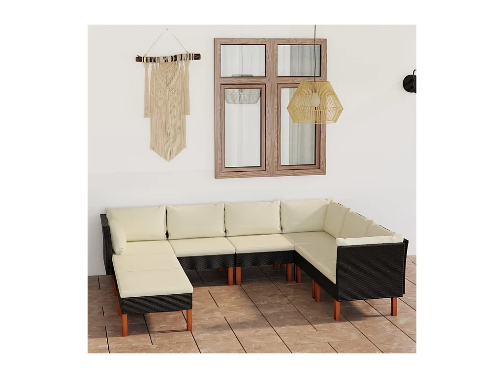 Set de muebles de jardín 8 piezas cojines ratán sintético negro