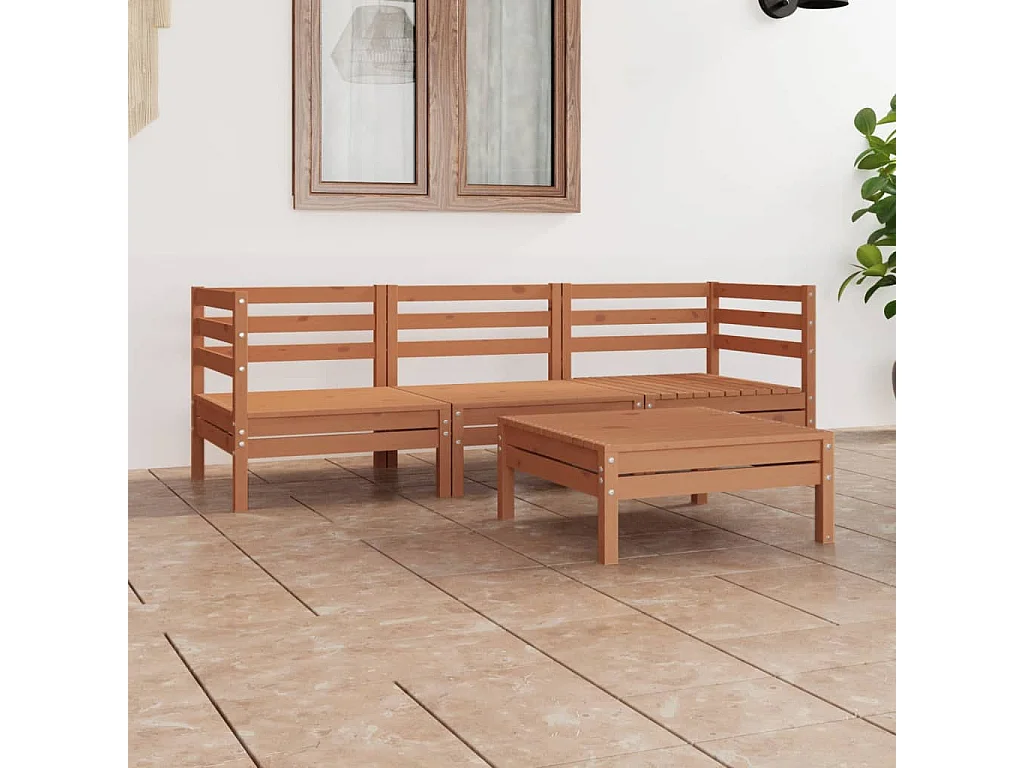 4 peças conjunto lounge de jardim pinho maciço castanho mel