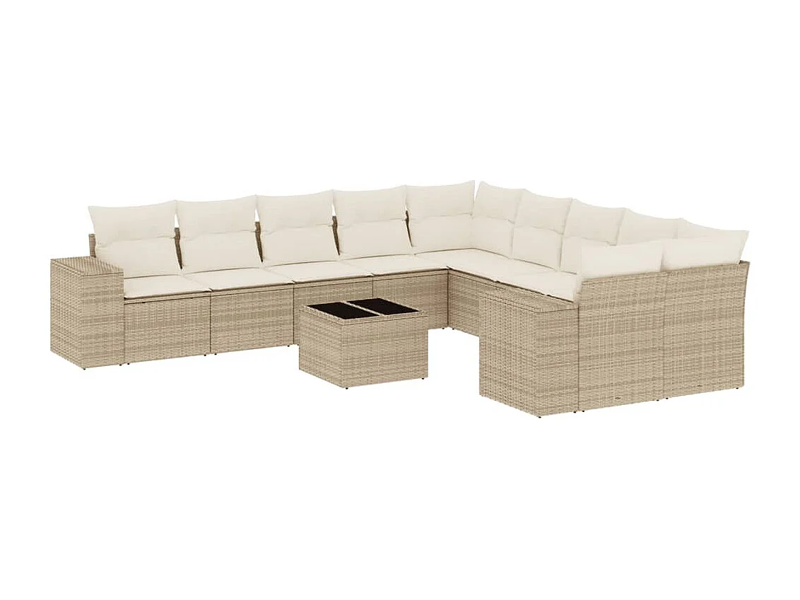 11-delige Tuinset met kussens poly rattan beige