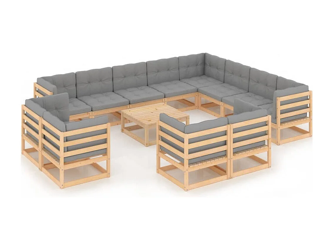 13 peças conjunto lounge de jardim c/ almofadões pinho maciço