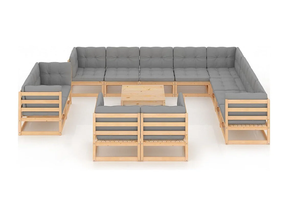 13 peças conjunto lounge de jardim c/ almofadões pinho maciço