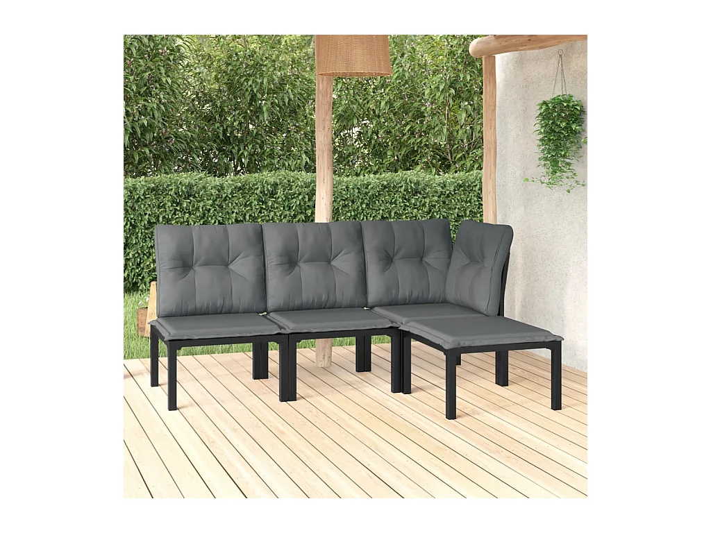 4-delige Loungeset poly rattan zwart en grijs