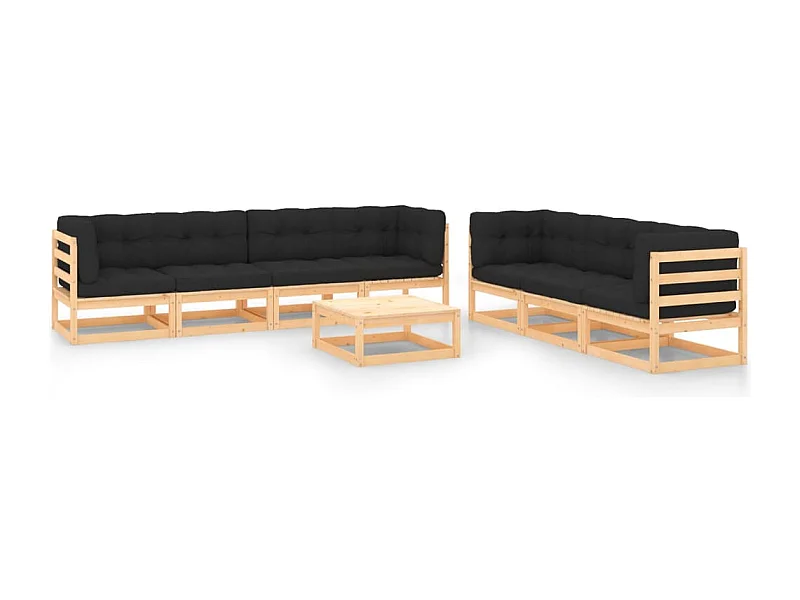 8-delige Loungeset met kussens massief grenenhout