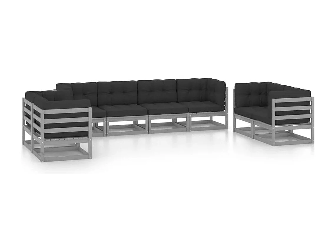 Juego de muebles de jardín 8 piezas y cojines madera pino maciza
