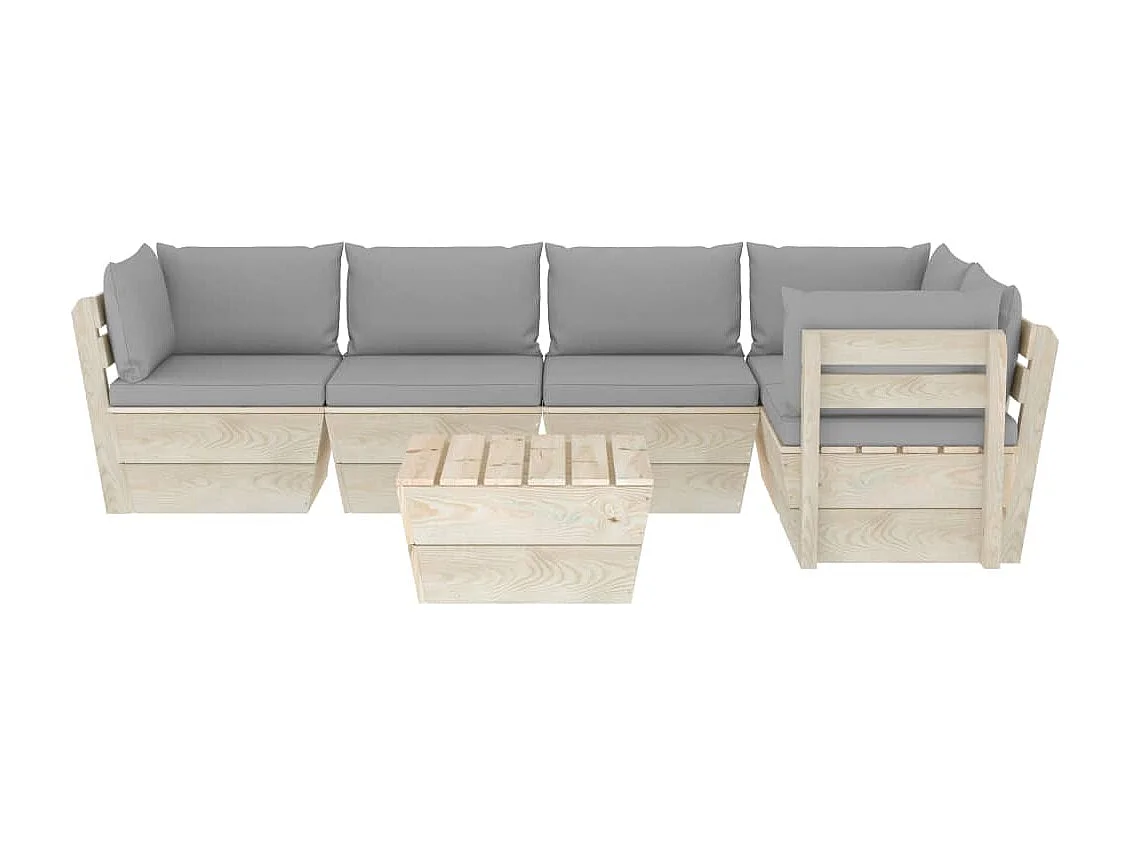 Salon de jardin palette 6 pièces avec coussins Épicéa imprégné