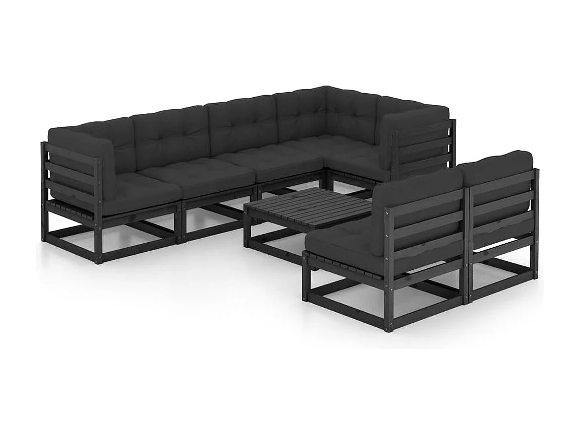 8-delige Loungeset met kussens massief grenenhout