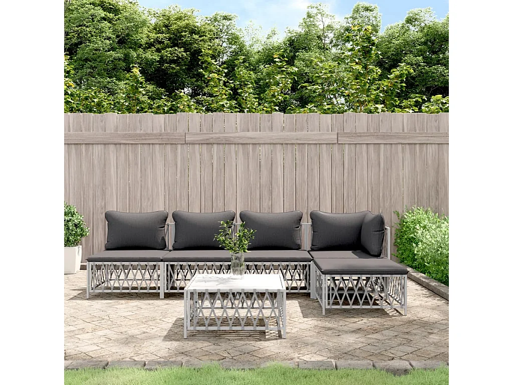 6 peças conjunto lounge de jardim com almofadões aço branco