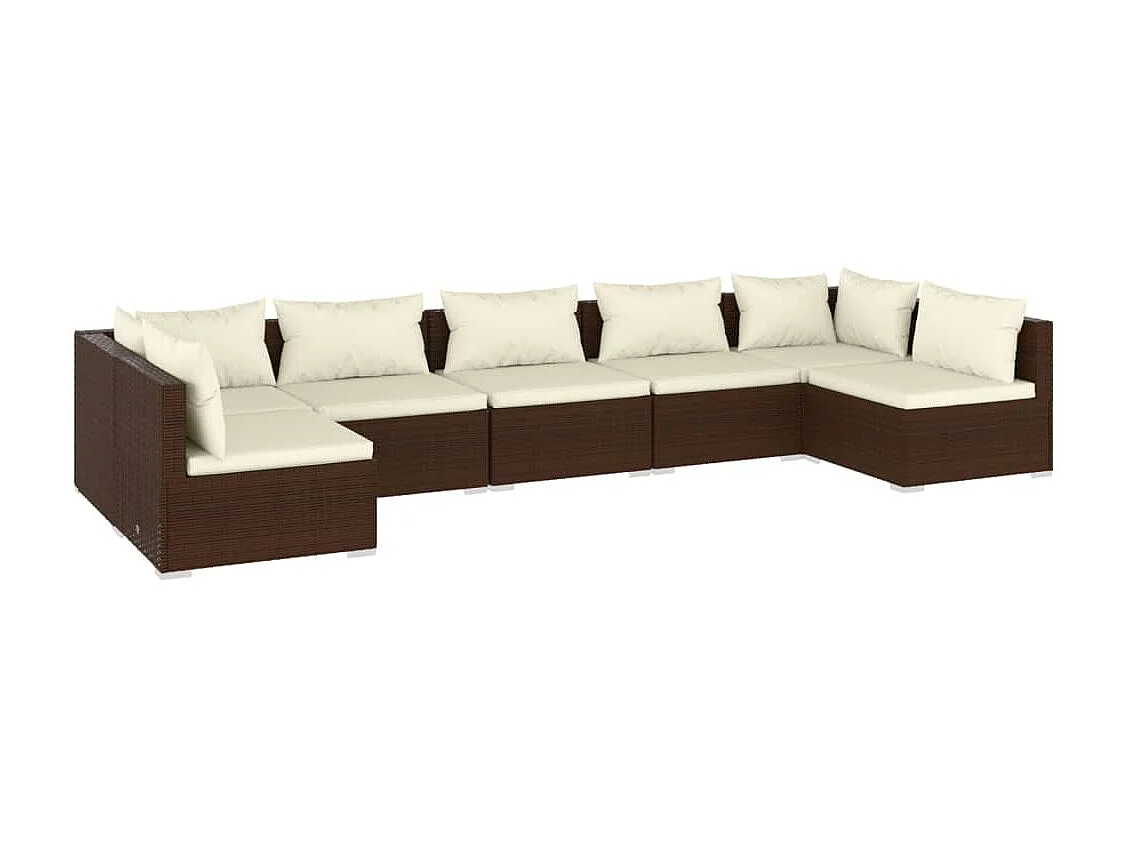 7-delige Loungeset met kussens poly rattan bruin