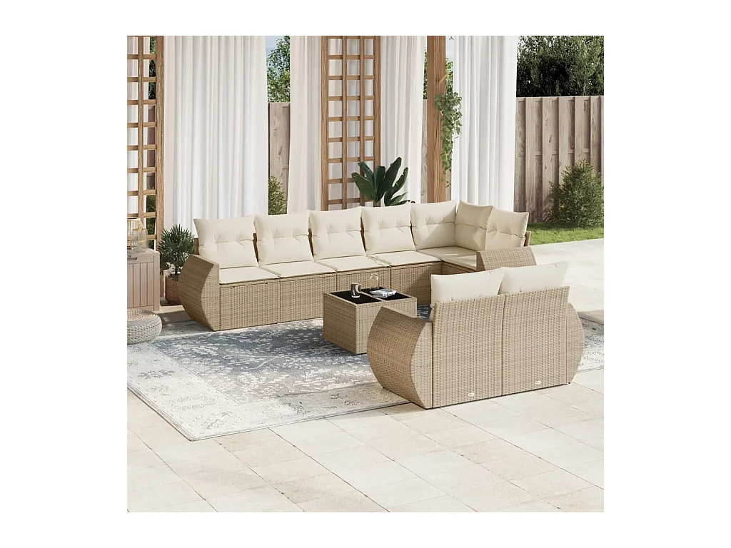 Salon de jardin avec coussins 9 pièces beige résine tressée
