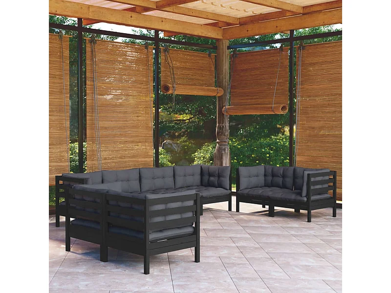 Juego de muebles de jardín 8 piezas y cojines madera maciza pino