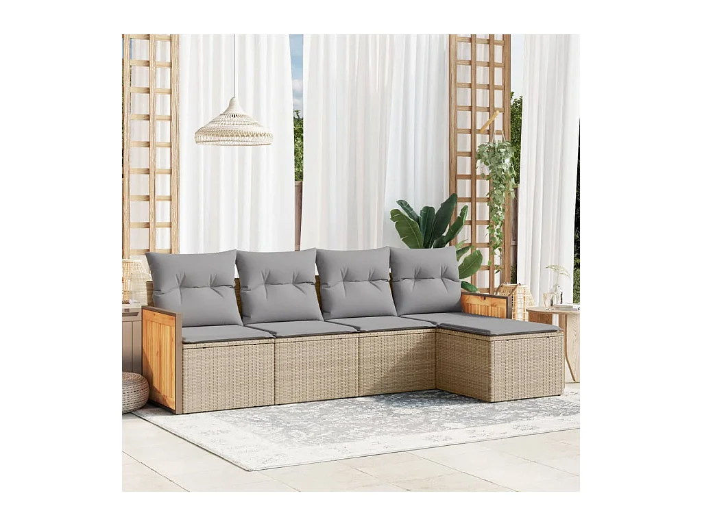 5 peças conjunto de sofás p/ jardim com almofadões vime PE bege