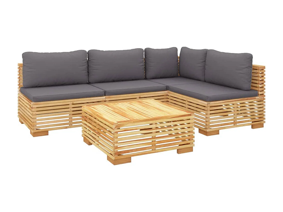 Salon de jardin 5 pièces avec coussins Bois de teck solide