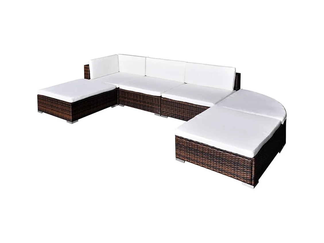 6-delige Loungeset met kussens poly rattan bruin