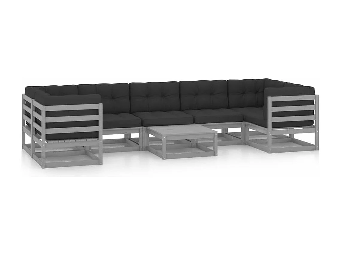 Set de muebles de jardín 8 piezas con cojines madera pino gris