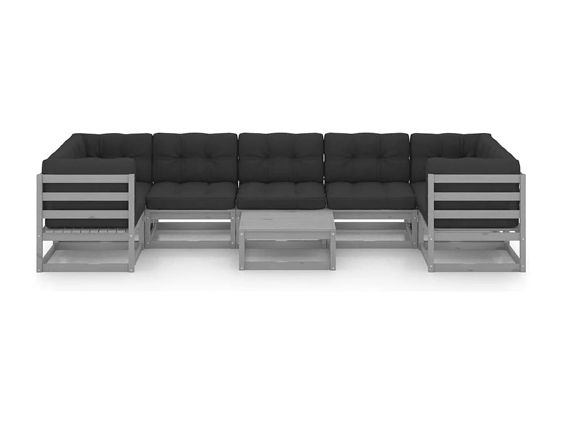Set de muebles de jardín 8 piezas con cojines madera pino gris