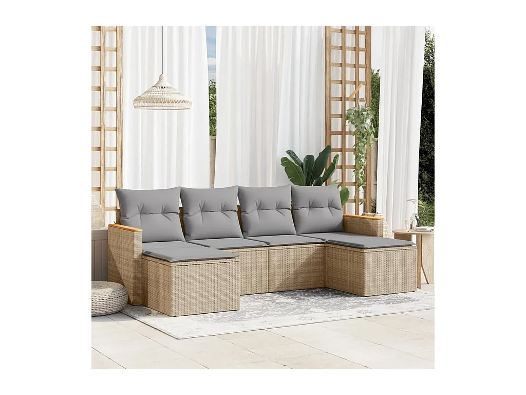 Salon de jardin avec coussins 6 pièces beige résine tressée