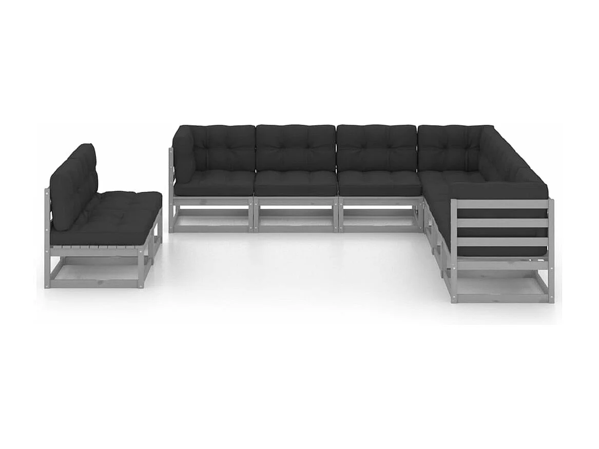 9peças conjunto lounge de jardim c/ almofadões pinho maciço cinza