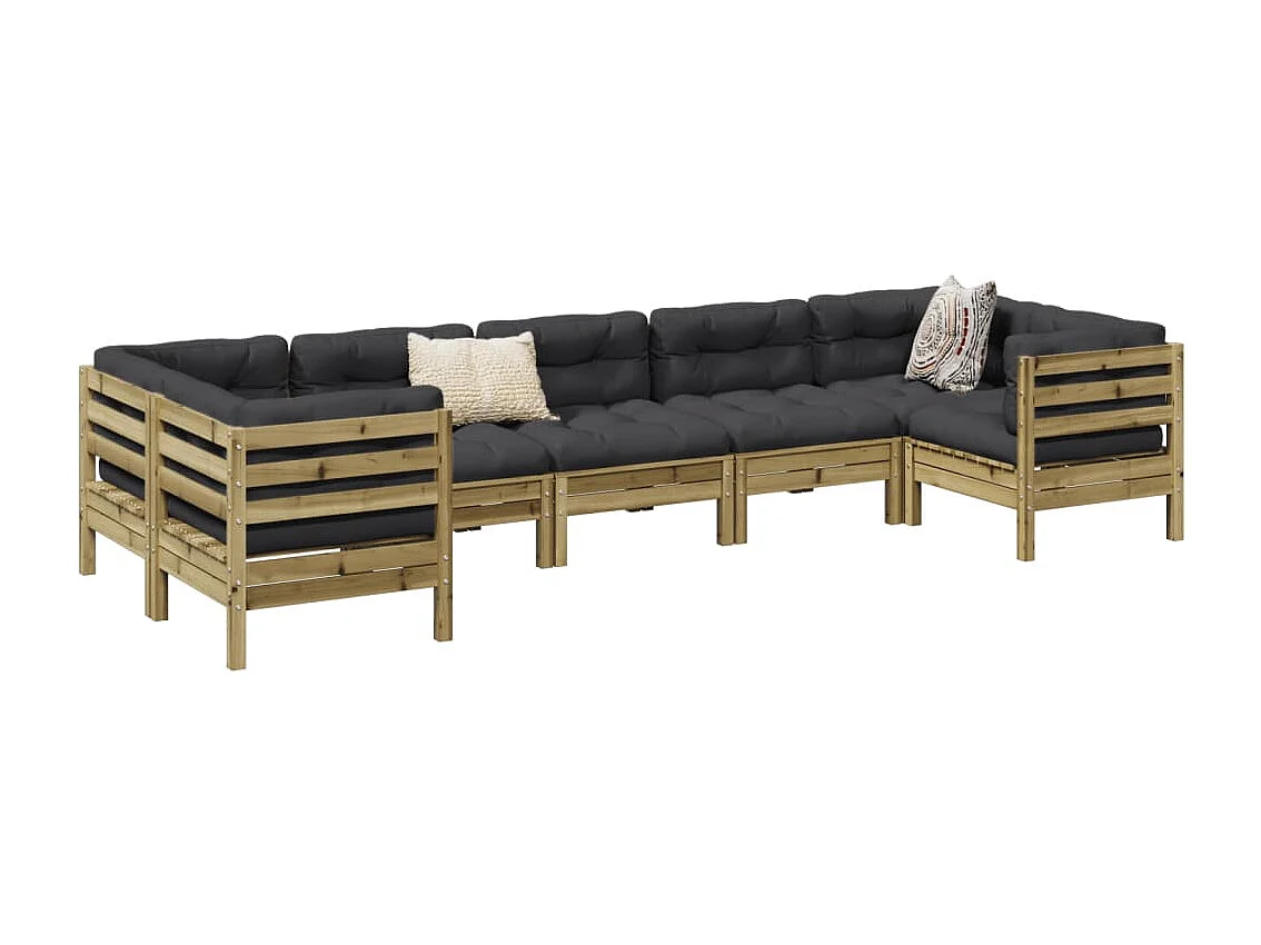Set de sofás jardín 7 piezas con cojines madera pino impregnada