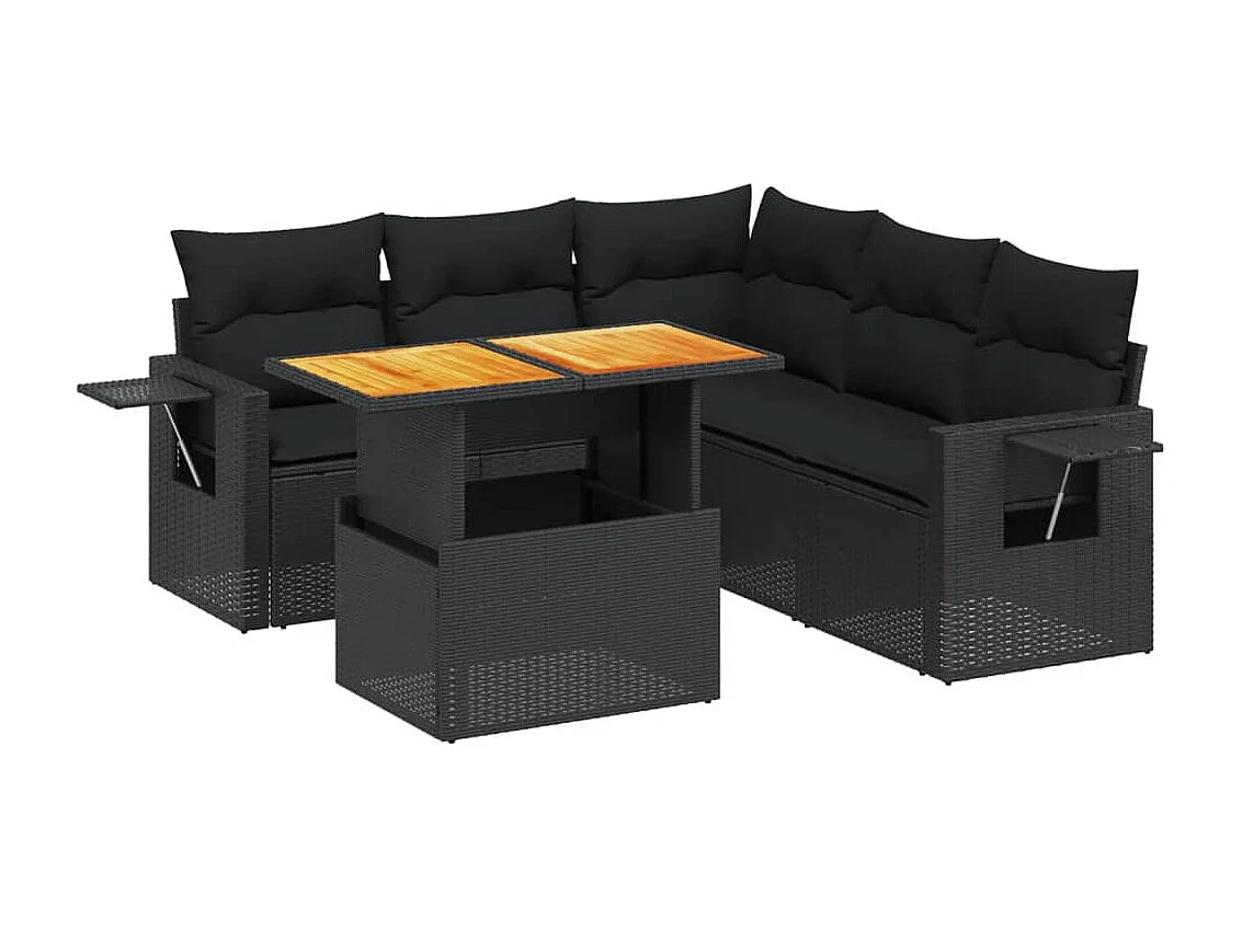 Salon de jardin 6 pièces avec coussins noir résine tressée
