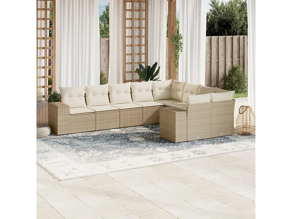 Salon de jardin avec coussins 9 pièces beige résine tressée
