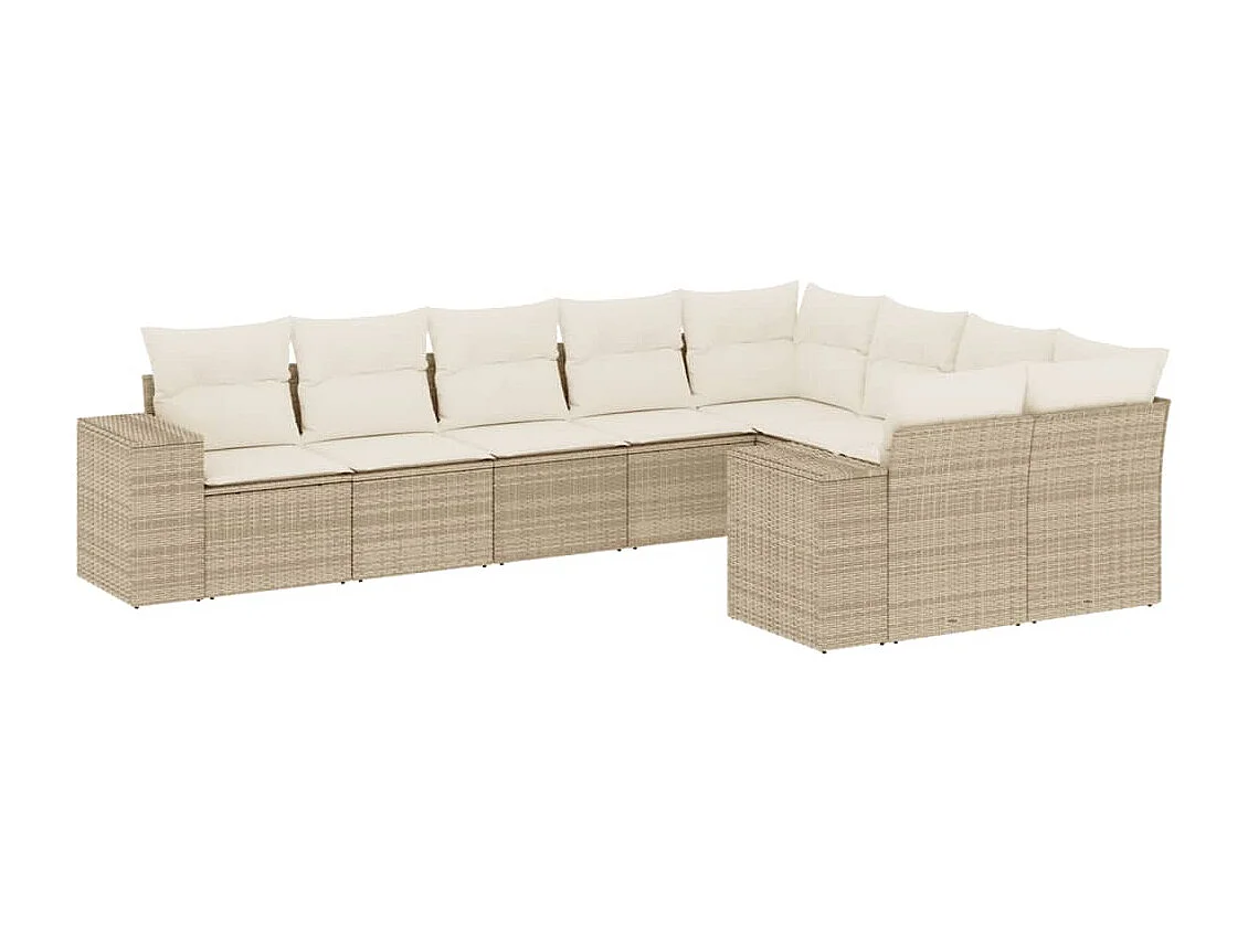 Salon de jardin avec coussins 9 pièces beige résine tressée
