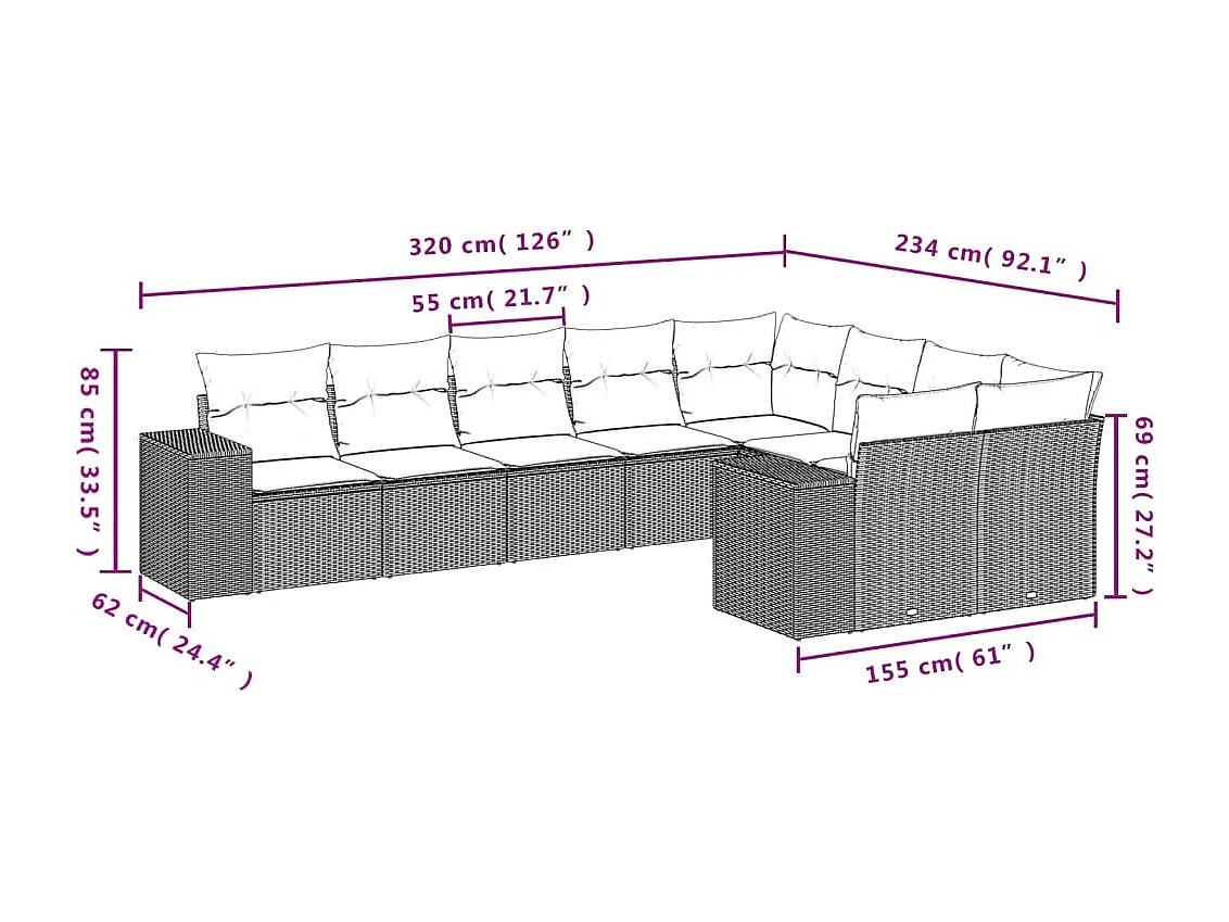 Salon de jardin avec coussins 9 pièces beige résine tressée