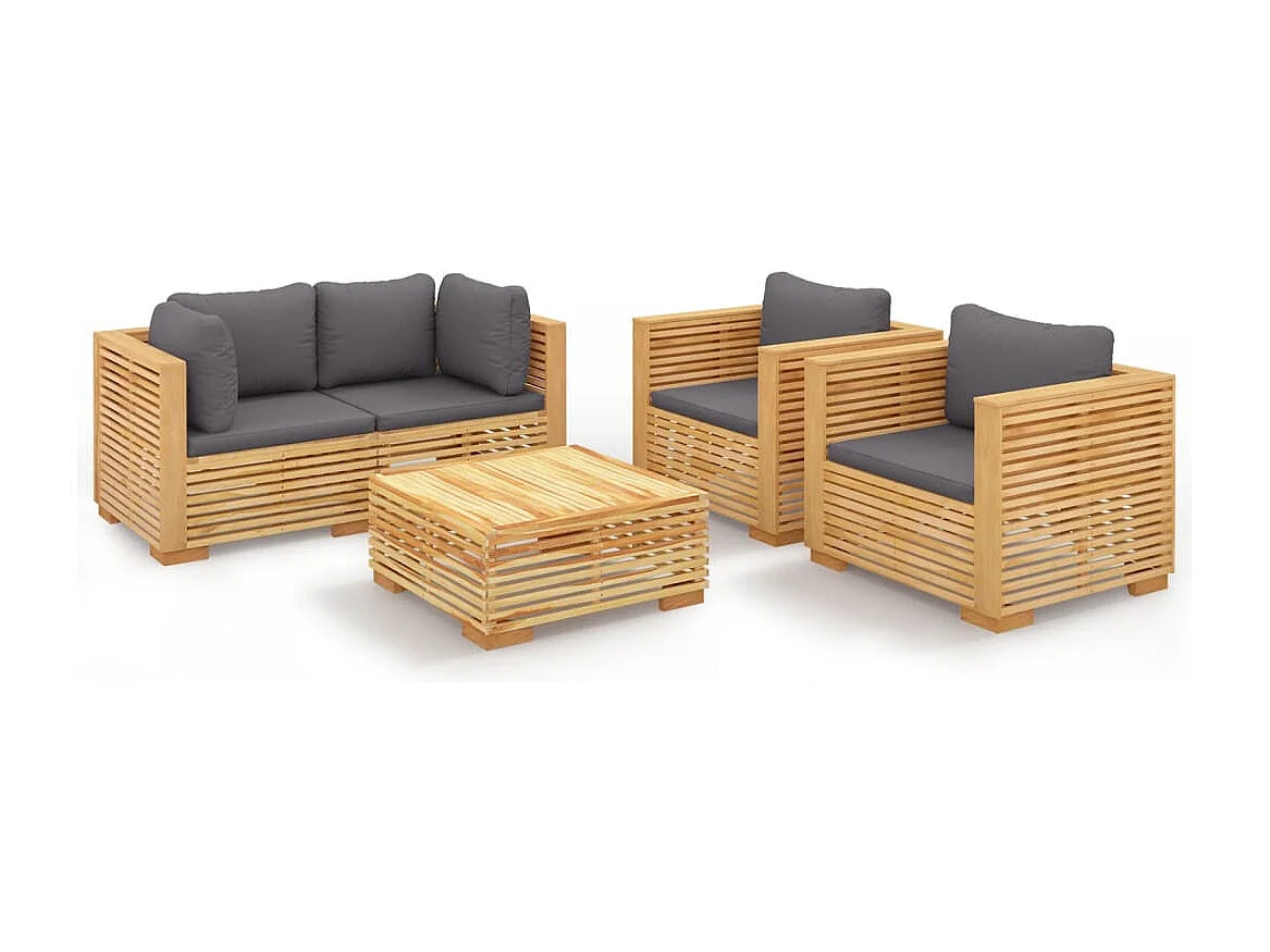 Juego muebles de jardín 5 piezas y cojines madera maciza teca